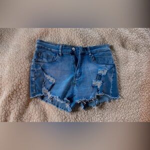 SHEIN Light Blue Distressed Jean Shorts